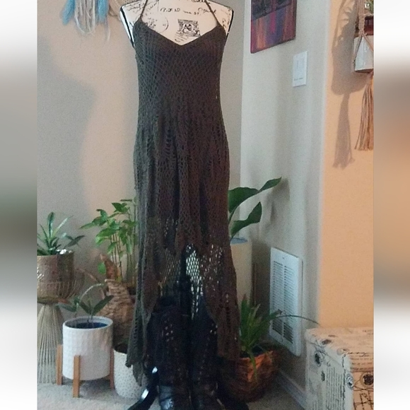 Free People dark army green crochet dress - Picture 2 of 12